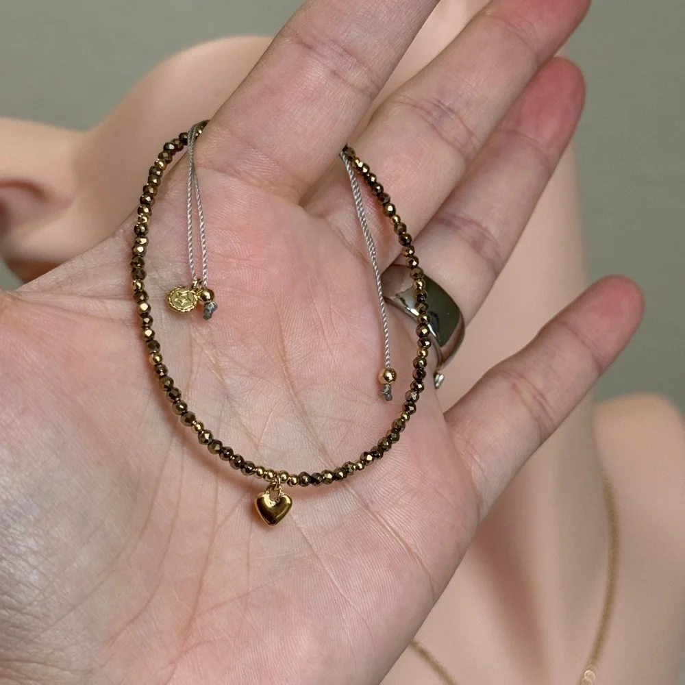 ⚜️ Gold Beaded Bracelet with Heart Charm